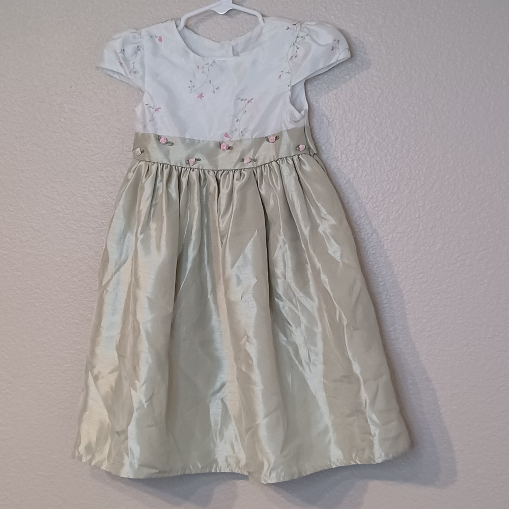 Perfectly Dressed White Green Floral Cap Sleeve Toddler Dress Size 4T